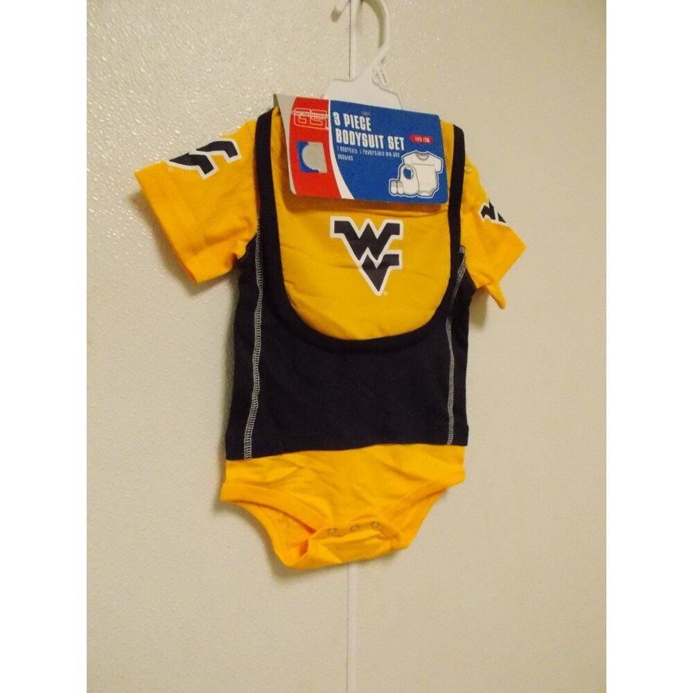 NCAA West Virginia Mountaineers Bodysuit Bib Bootie Set Sz 0/3 M by OUTER Stuff